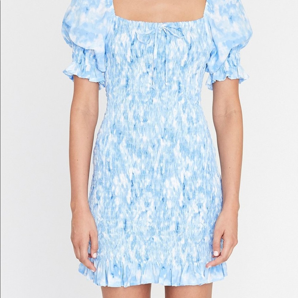 Faithfull the Brand Blue Roos Tie Dye Magnolia Mini Dress US 8